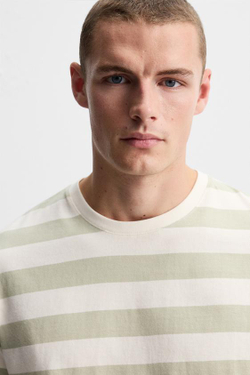 ZARA БАЗОВАЯ ФУТБОЛКА MEDIUM WEIGHT, БЕЛЫЙ/ЗЕЛЕНЫЙ