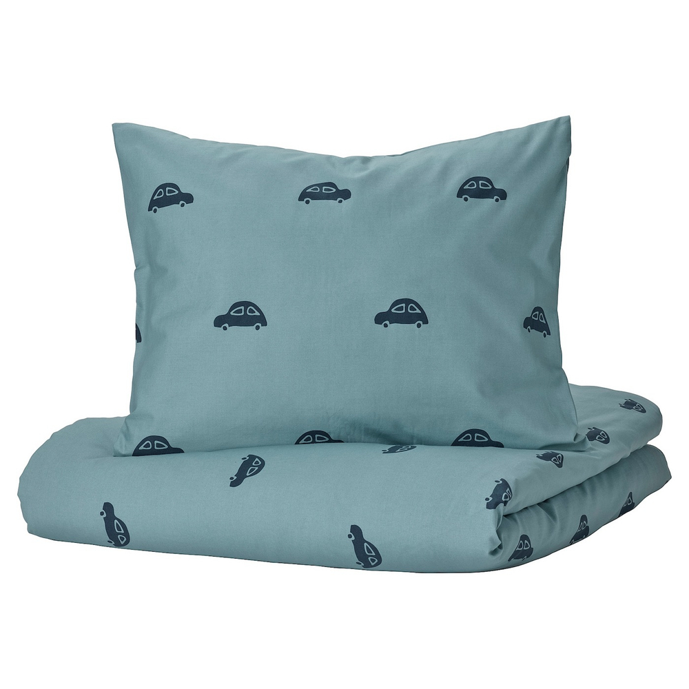 IKEA BARNDRÖM  (ИКЕА БАРНДРÖМ)  -  Пододеяльник и наволочка, авто/синий дизайн, 150x200/50x60 см