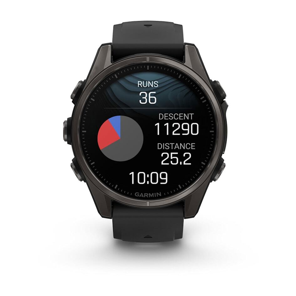 Смарт - часы Garmin fenix 8 - 43 мм, AMOLED Sapphire, угольно-черный DLC, пепельно-серый ремешок