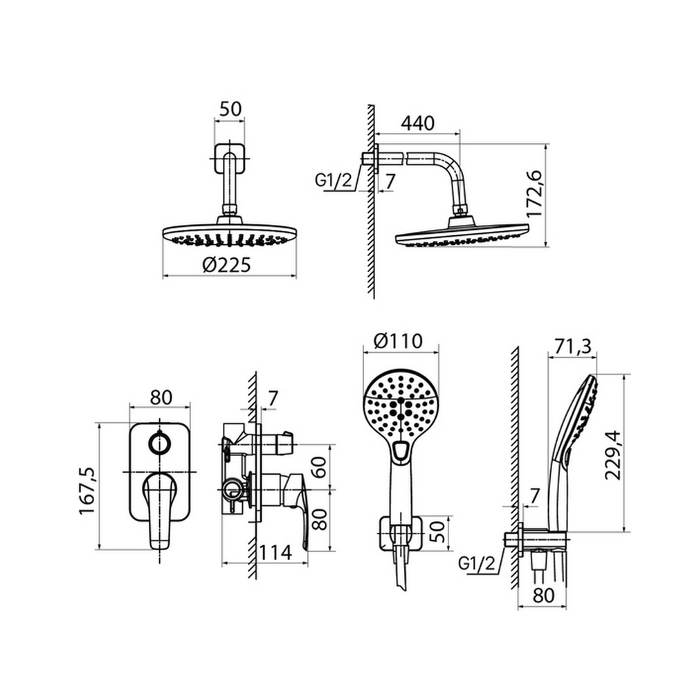 Душевая система 35к IDDIS RAYBL02i67 "Ray" лейка "Тропический душ", встраиваемая ЧЕРНЫЙ матовый