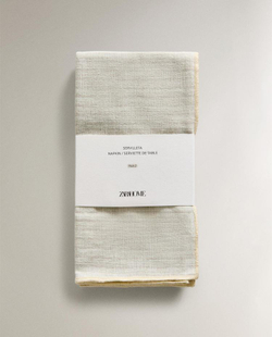 ZARA HOME НАБОР САЛФЕТОК В ПОЛОСКУ С ОТДЕЛКОЙ ОВЕРЛОКОМ (2 ШТ.), ЗЕЛЕНОВАТЫЙ