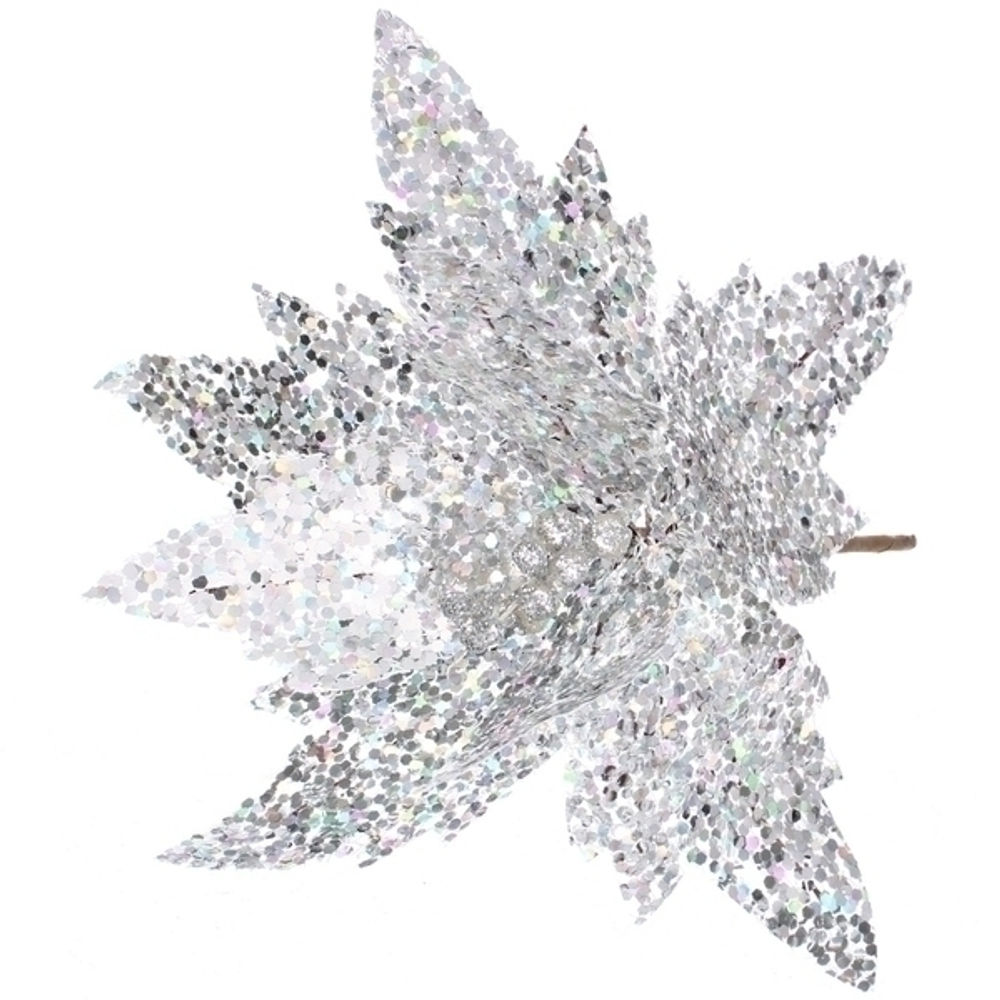 Украшение новогоднее «Пуансеттия - Царица ночи» 24 см, Серебро