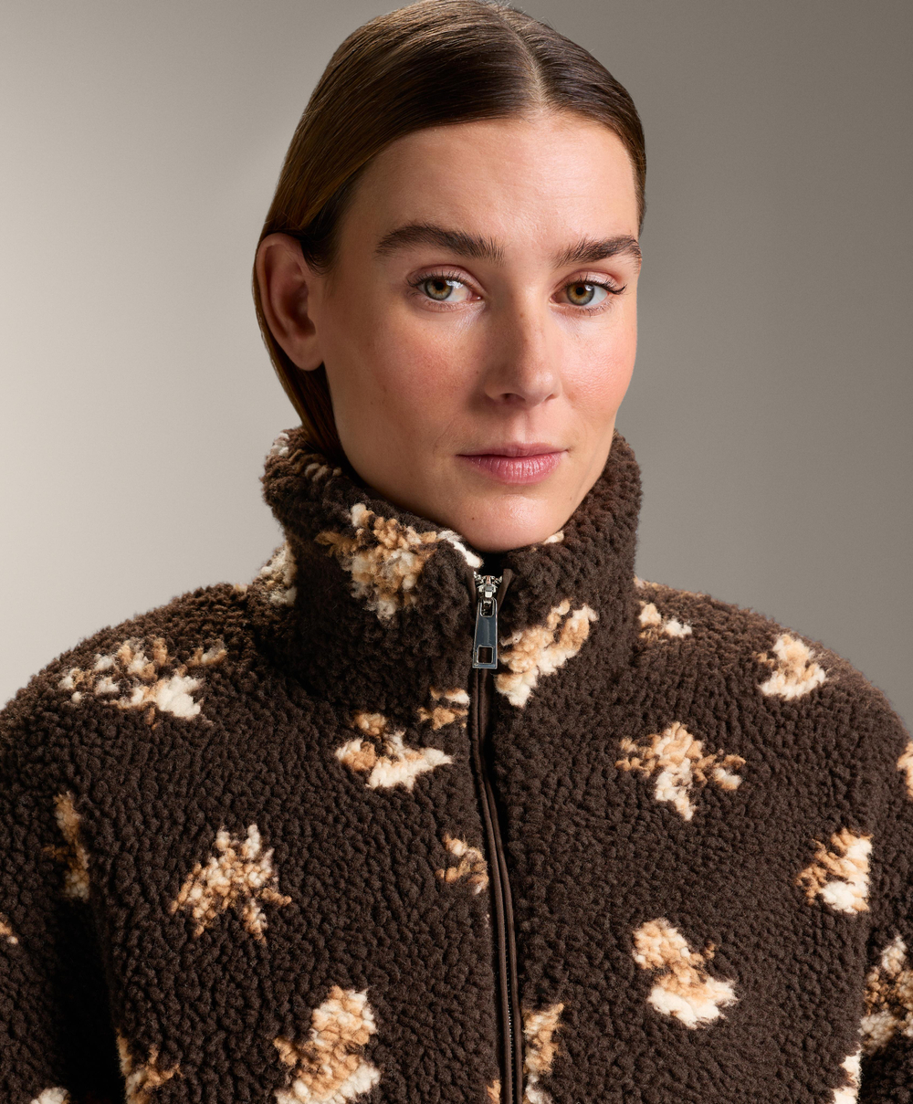 Oysho Куртка из искусственной овчины с цветочным принтом, коричневый