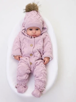 Комплект вязаный новорожденному: комбинезон+шапка+пинетки