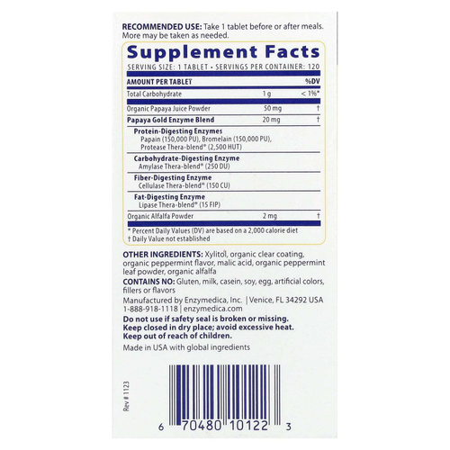 Enzymedica, Papaya Gold, папайя и мята, 120 таблеток