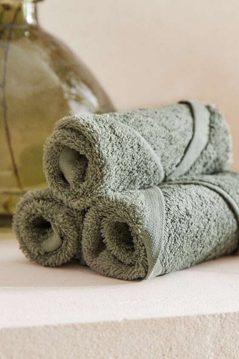 ZARA HOME ХЛОПКОВОЕ ПОЛОТЕНЦЕ (НАБОР ИЗ 3 ШТУК), ЗЕЛЕНЫЙ