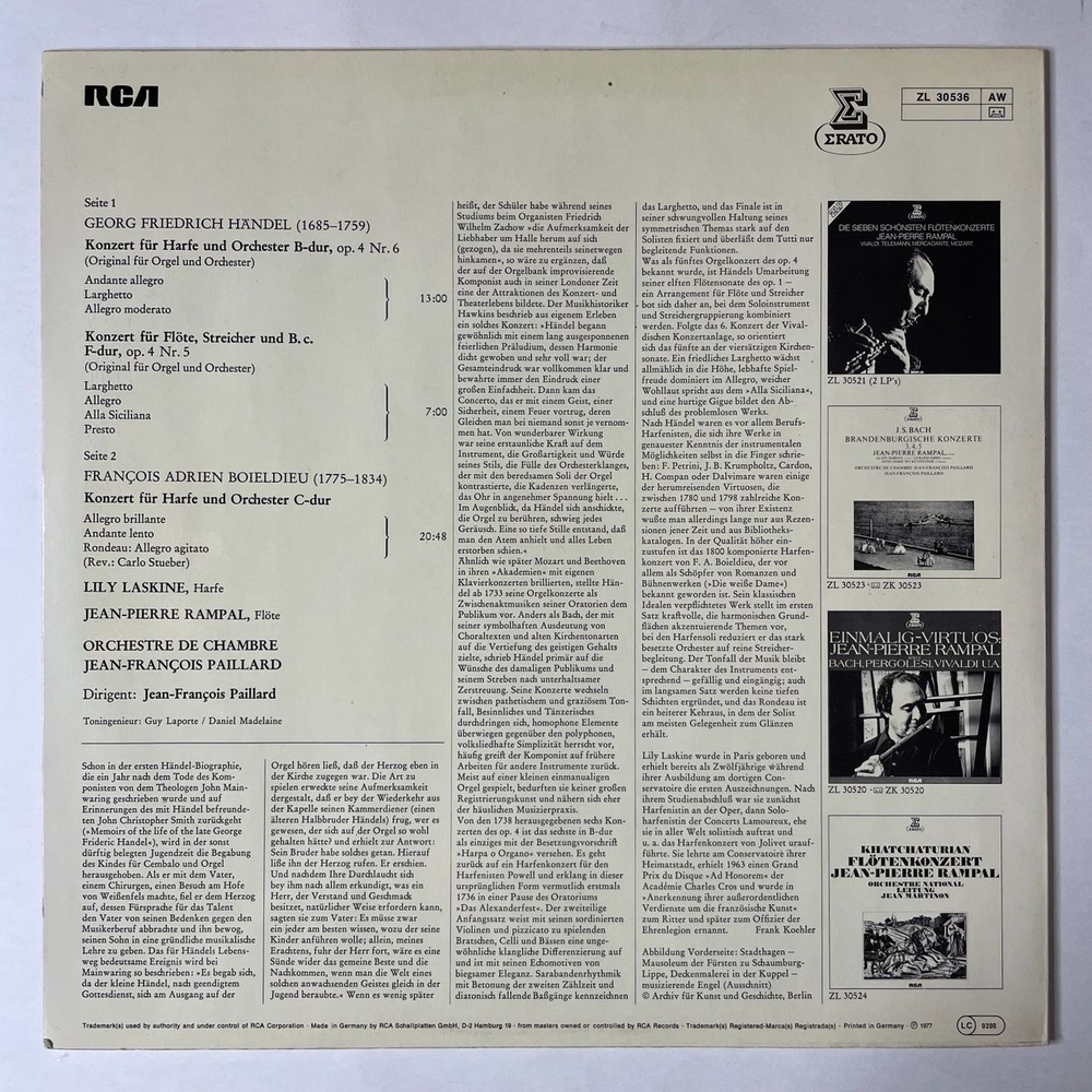 Винтажная виниловая пластинка LP G.F.Handel Гендель, F.Boieldieu F.Boieldieu, Harfenkonzert, Flotenkonzert, Harfenkonzert (Германия 1977)