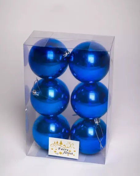 Набор пластиковых шаров Анет 80 мм., синий глянцевый, 6 шт., ЕлкиТорг (150328)