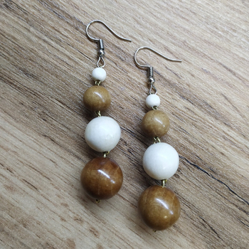 Серьги 4 шара, дерево, цвет молочный, коричневый, 13x40 мм 315959