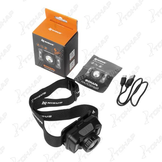 Фонарь налобный сенсорный 380 LM, IP44, USB (N-FN-HL18) NISUS