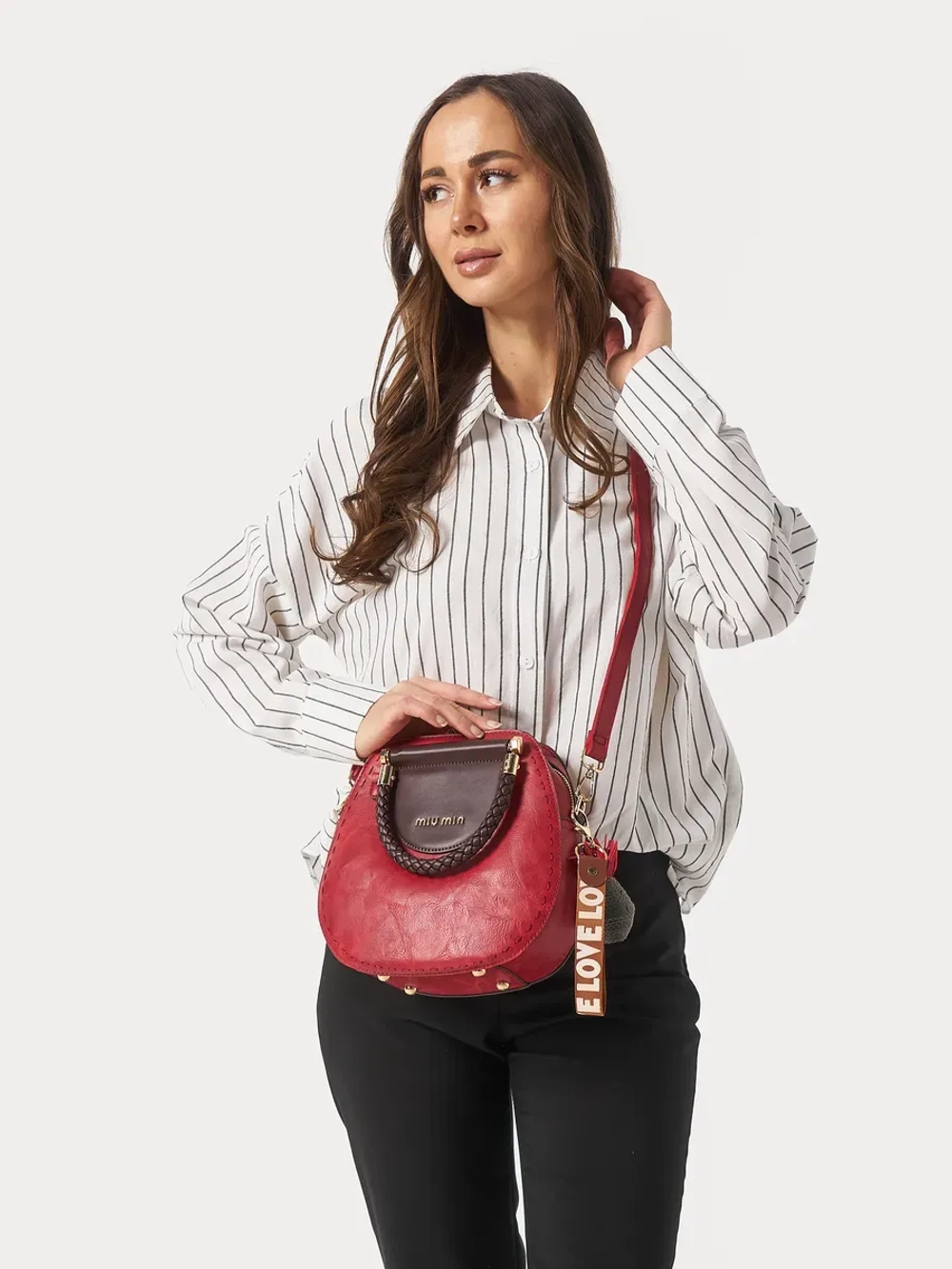 Сумка круглая кожаная средняя винтажная на плече необычная