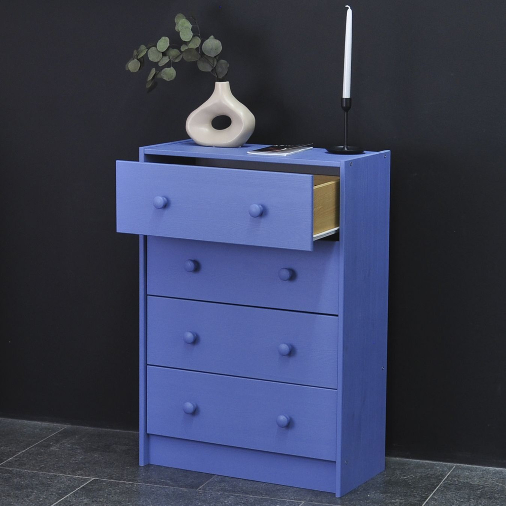 Синий деревянный комод Раст 4 ящика для хранения вещей и игрушек с органайзерами, из массива сосны