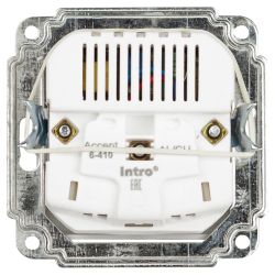 Розетка Intro Accent 6-410-01 P+E Schuko со шторками, 16А-250В + 2хUSB, IP20, СУ, белый | Intro