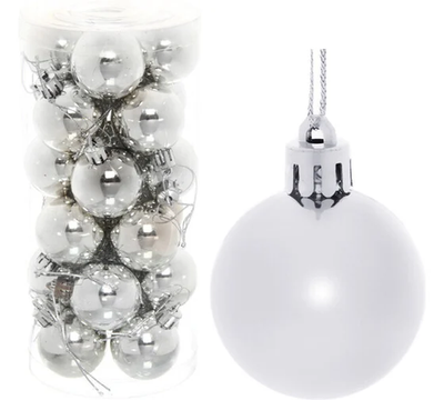 Новогодние шары 4 см (набор 24 шт) "Глянец", серебро (Серпантин)