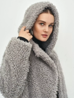 Шуба женская чебурашка тедди эко, серая, SilverFox