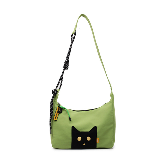 Нейлоновая сумка через плечо с нашивкой черного кота, зелёная, 2491-2, Китай