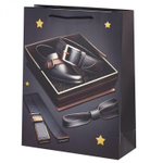 Пакет подарочный бумажный Alingar, (L+) 26х32х10 см, вертикальный, "Для джентльмена", матов. ламинация, ассорти