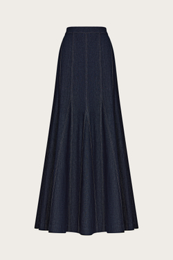 ЮБКА-МАКСИ С КЛИНЬЯМИ ИЗ ТЕМНО-СИНЕГО ХЛОПКОВОГО ДЕНИМА