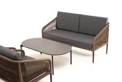 "Канны" лаунж-зона 4-местная из роупа со столом "Верона" (серый гранит), каркас алюминиевый коричневый, роуп коричневый