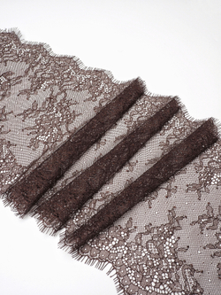 Кружево шантильи горький шоколад неэластичное ширина 22,5 см купон 2,9 м