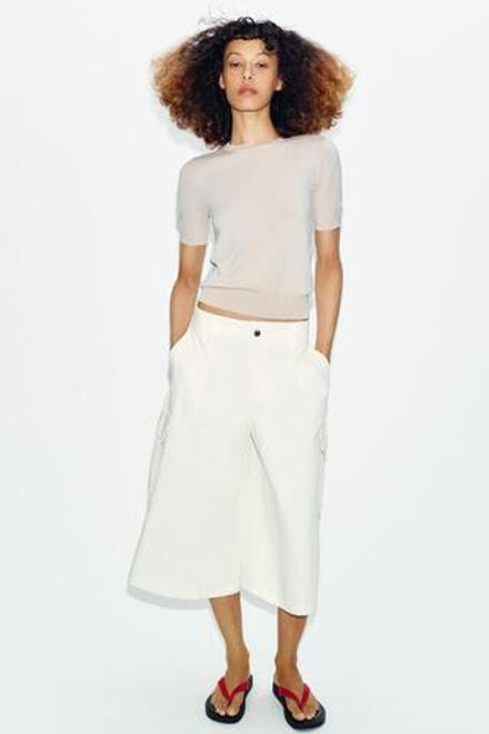 ZARA БАЗОВЫЙ ДЖЕРСИ С КОРОТКИМИ РУКАВАМИ, КАМЕННО-СЕРЫЙ