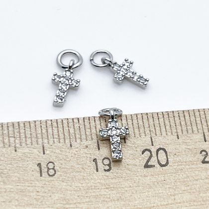 Подвеска Крест, цвет родий, фианиты, размер 9*5 мм, цена за 1 шт