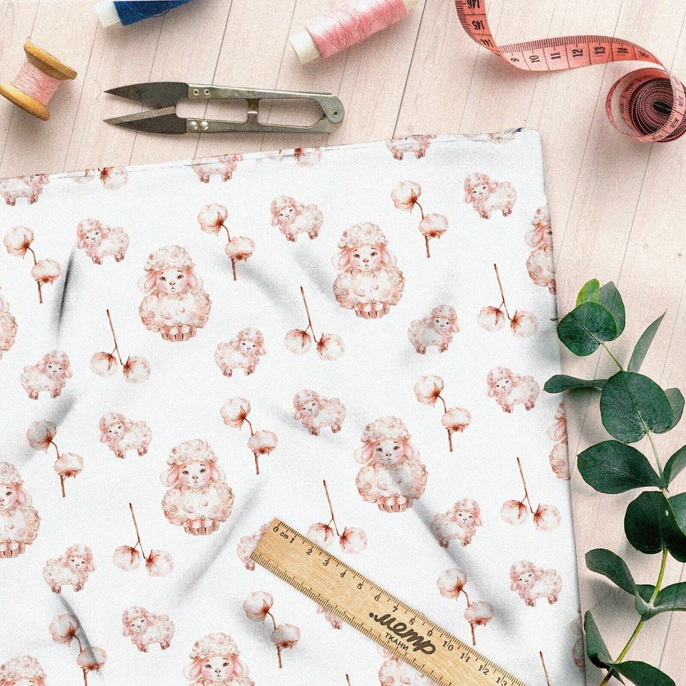 Ткань атлас милые овечки