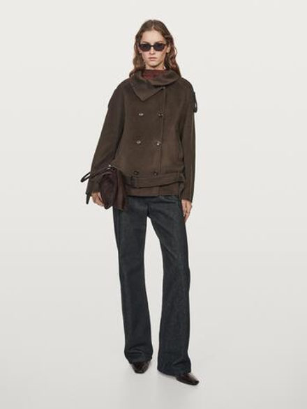 Massimo Dutti Тренч из смесовой шерсти, шоколадный