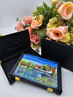 Визитница для собственных визиток в виде кейса с авторской росписью акрилом " В камышах"