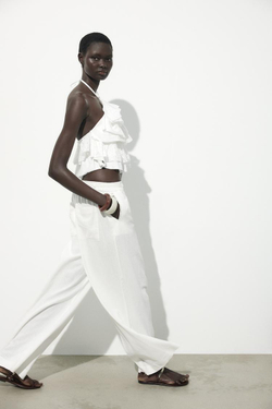 ZARA ТОП С ГОРЛОВИНОЙ ХАЛТЕР И ВОЛАНАМИ, БЕЛЫЙ