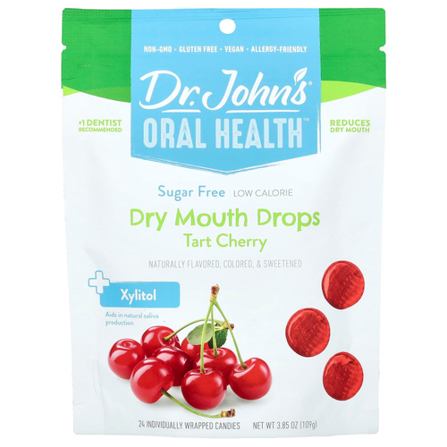 Dr. John's Healthy Sweets, Oral Health, капли для сухости во рту, с ксилитом, вишня, без сахара, 24 конфеты в индивидуальной упаковке, 109 г (3,85 унции)
