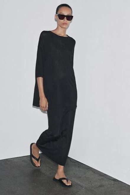 ZARA ПРЯМАЯ ТРИКОТАЖНАЯ ЮБКА, ЧЕРНЫЙ