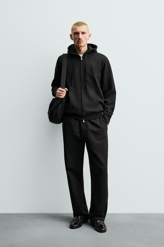 ZARA ТОЛСТОВКА НА МОЛНИИ С КАПЮШОНОМ HEAVYWEIGHT ORIGINS, ЧЕРНЫЙ