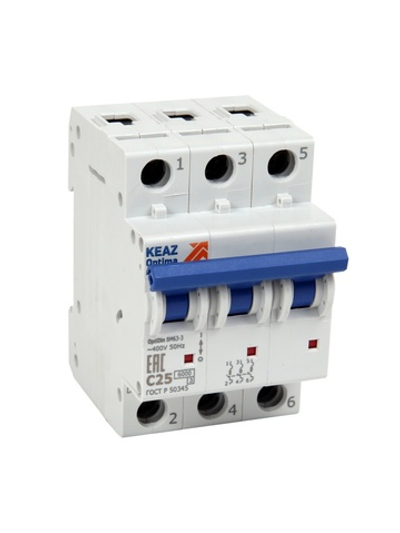 Выключатель автоматический модульный 3п C 50А 6кА OptiDin BM63-3C50-УХЛ3 КЭАЗ 260800
