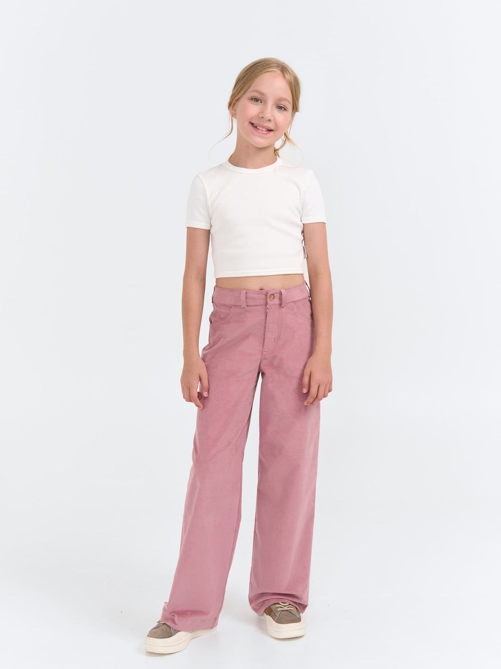Брюки палаццо вельветовые "Пудра" 7+