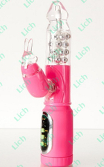 Розовый вибратор с вращающимися шариками и стимулятором клитора