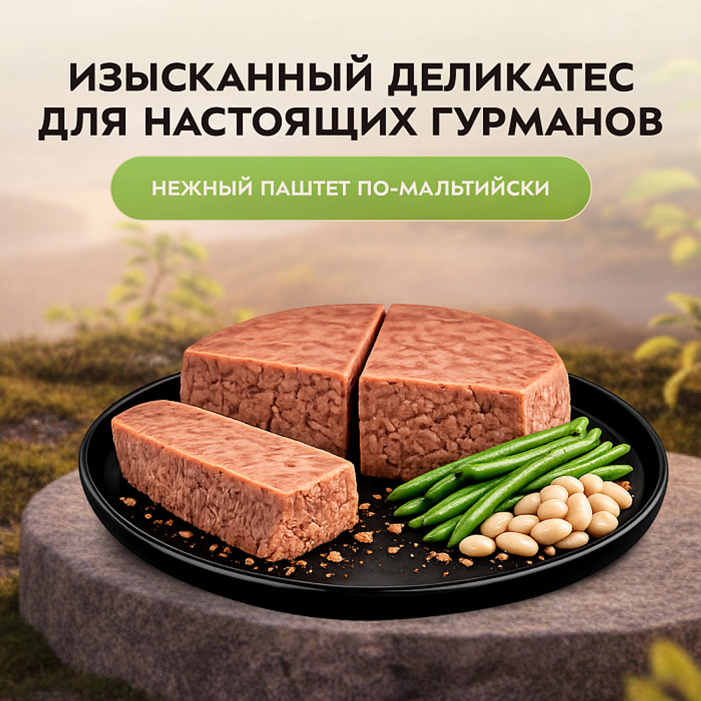 Влажный корм консервы для кошек Деликатес"Паштет по-мальтийски" кролик с зеленой фасолью Мнямс 0,1кг 16 шт
