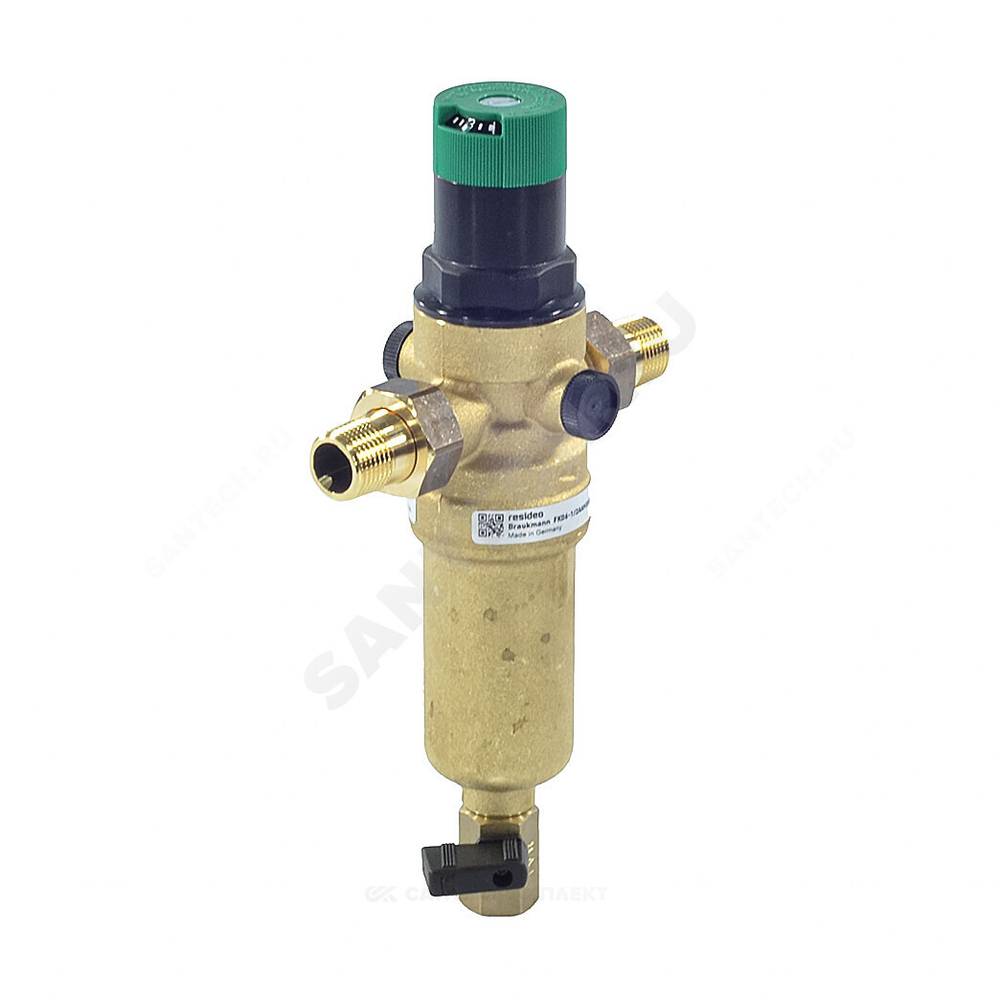 Фильтр сетчатый T-образный латунь Ду 15 Ру25 Тмакс=70 oC G1/2" НР FK06 с регулятором давления Honeywell-Braukmann FK06-1/2"AAM