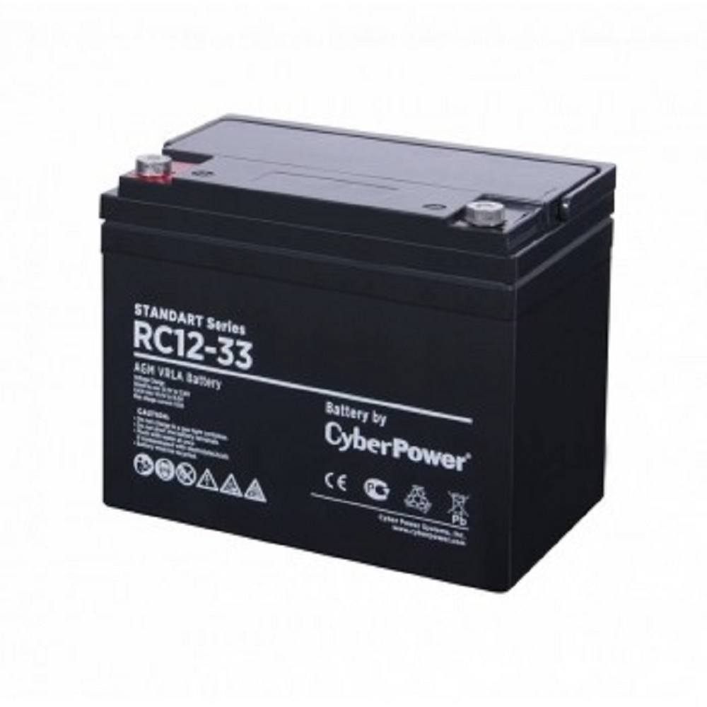Аккумулятор CyberPower Аккумуляторная батарея RC 12-33 12V / 33Ah (клемма М6, ДхШхВ 197х130х159мм., высота с   клеммами170, вес 10,1кг., срок службы 10 лет)