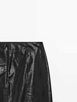 Massimo Dutti Мини-юбка из кожи с анималистичным принтом, черный