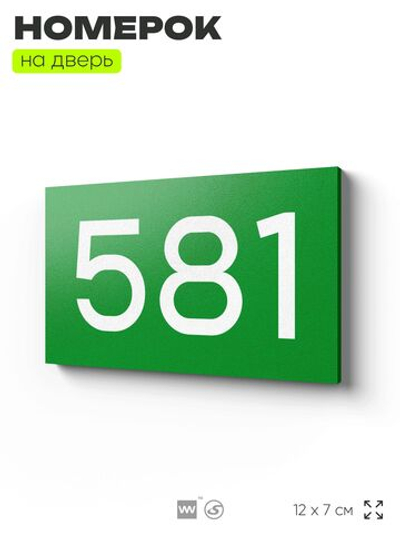 Номер на дверь 581, табличка на дверь для офиса, квартиры, кабинета, аудитории, склада, зеленая 120х70 мм, Айдентика Технолоджи