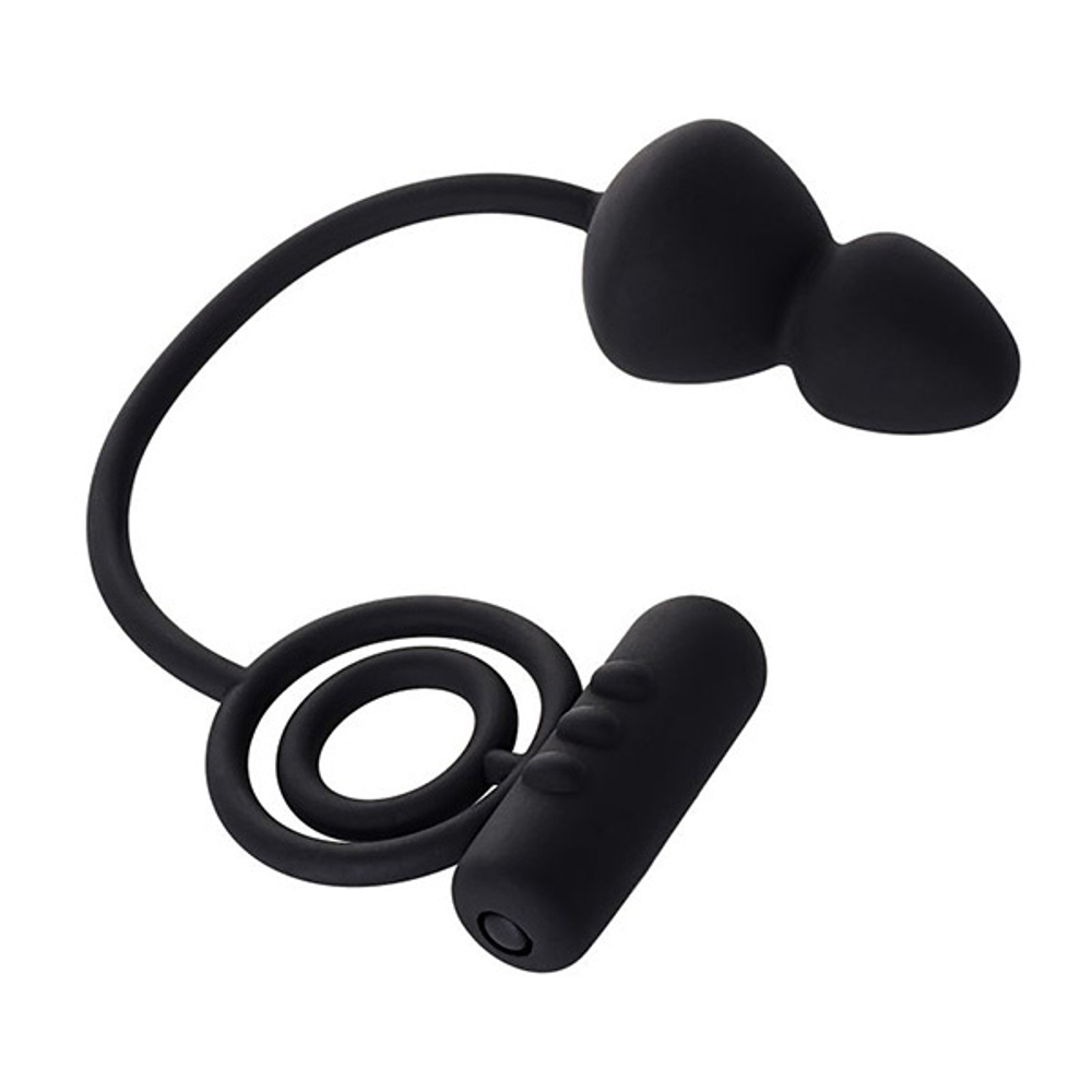 Чёрное эрекционное кольцо 2см с вибростимулятором и анальным хвостом Erotist Toy Multi-Purpose Anal Plug Ruffle Size M