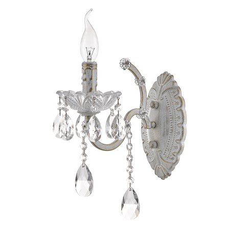 Настенный светильник серии Premium line 1x60Вт E14, металл/стекло/кристаллы, белый с золотой патиной/прозрачное стекло/прозрачные кристаллы