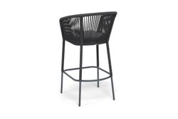 "Марсель" стул барный плетеный из роупа, каркас из стали темно-серый (RAL7024) муар, роуп темно-серый круглый, ткань темно-серая 027 NEW