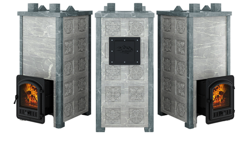 Печь Эверест "Легкий пар Профи" каменка из чугуна, Талькохлорит, S-50 мм, Резная (3 стороны)