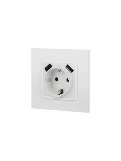 Розетка Elegance 14-4109-01М 16A 250В 2P+E защ. штор. с 2xUSB 3А 5В матов. бел. Эра Б0065773