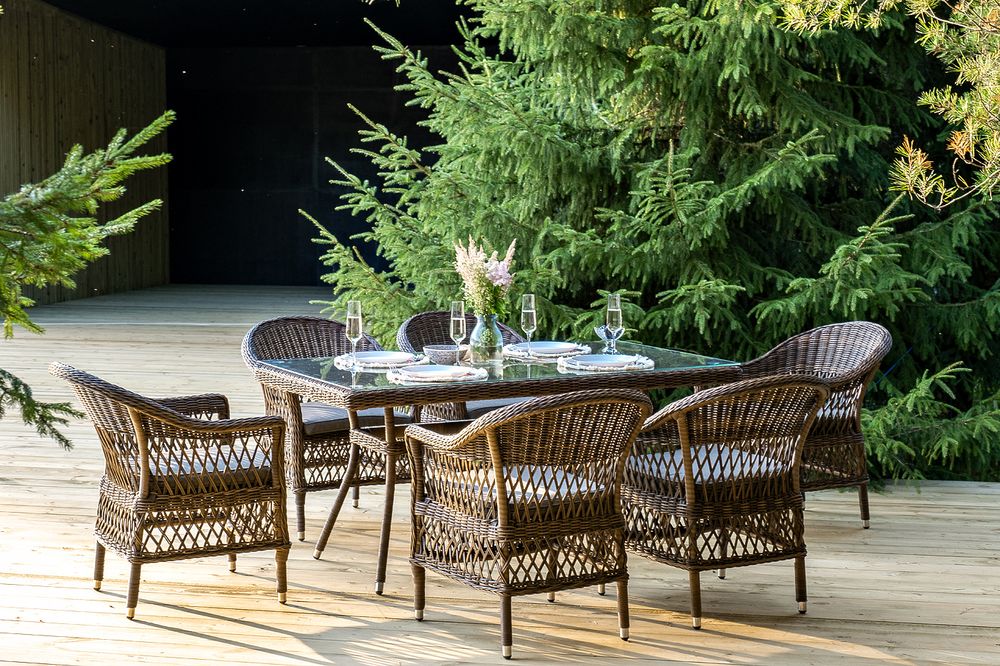 "Амароне" обеденная группа из искусственного ротанга на 6 персон, цвет коричневый