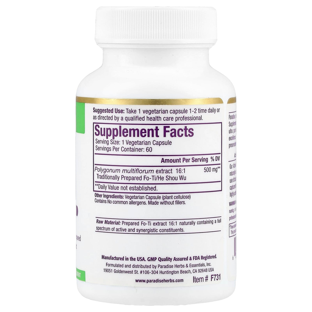 Paradise Herbs, Fo-Ti, He Shou Wu, 60 вегетарианских капсул (500 мг на капсулу)
