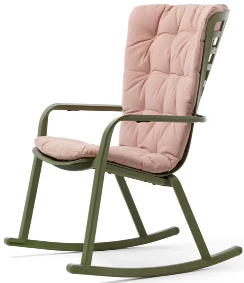 Кресло-качалка Folio зеленое с розовой подушкой