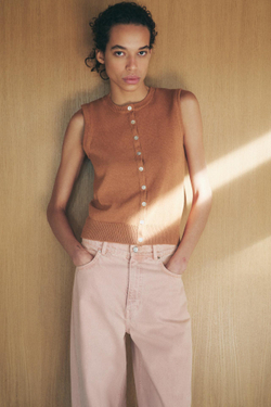 ZARA ТРИКОТАЖНЫЙ ЖИЛЕТ В СТИЛЕ РУСТИК, ТЕМНЫЙ БЕЖЕВО-КОРИЧНЕВЫЙ